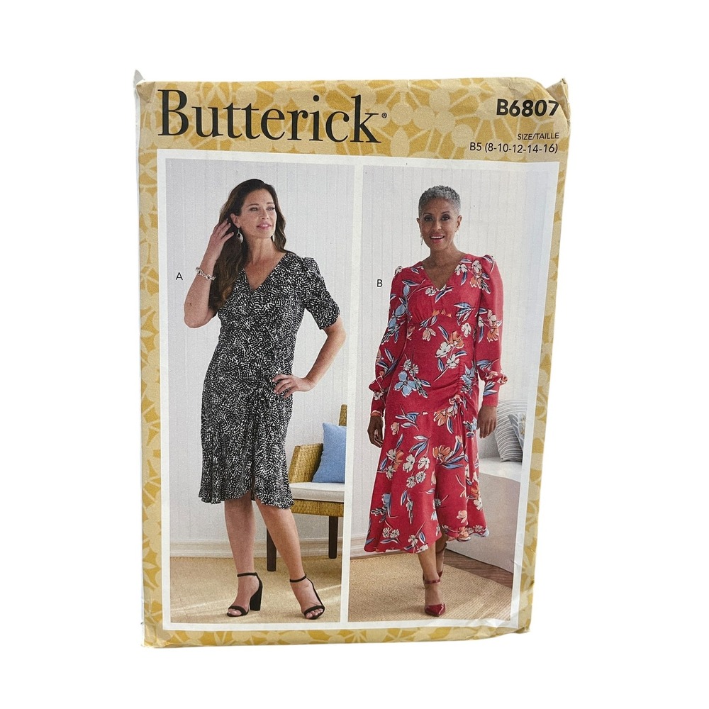 Butterick B6807 Wrap Dress Sewing Pattern Misses 8-16 Asymmetrical Hem Modern
